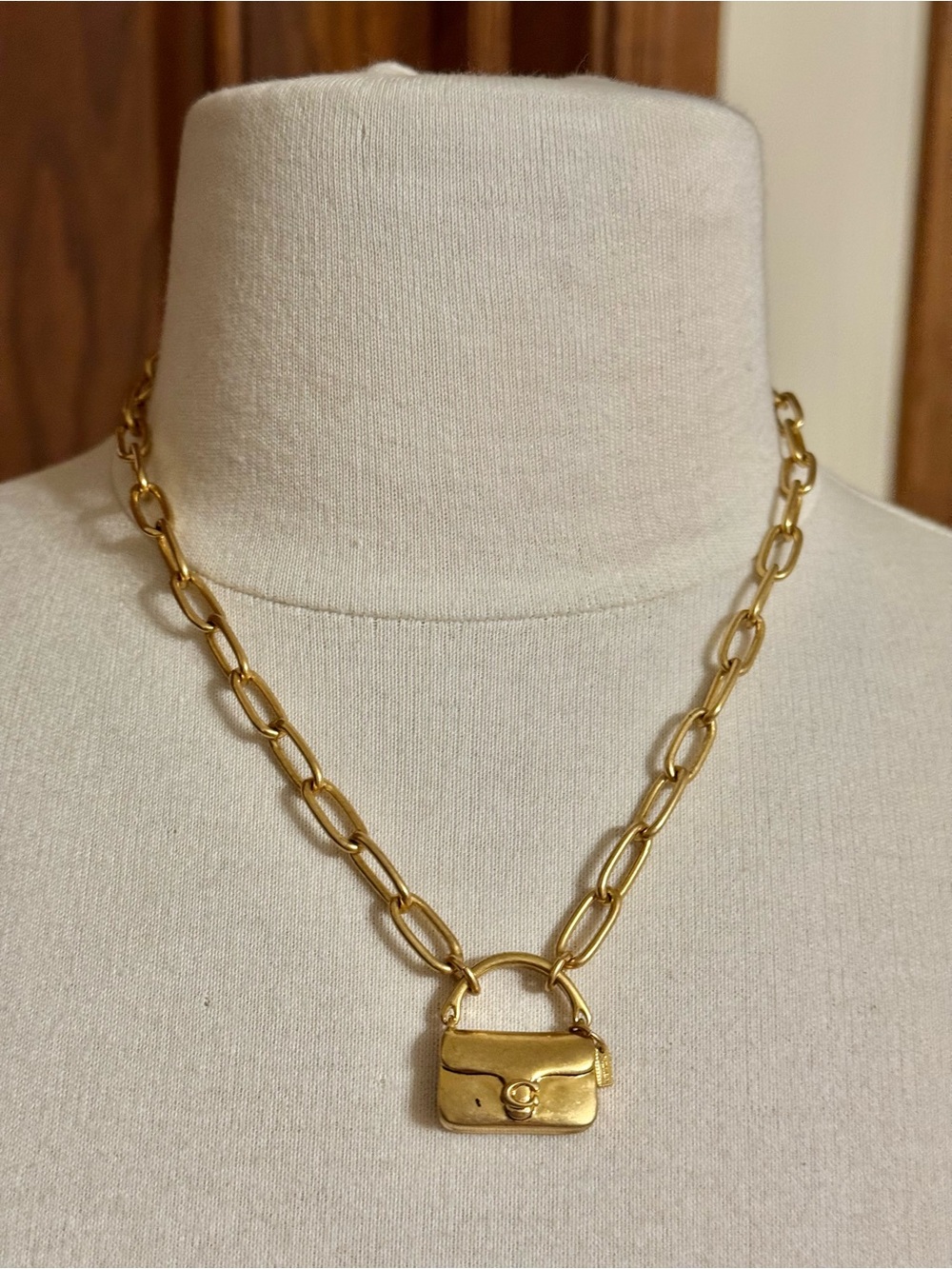 NWT COACH Gold Tone Mini Tabby Handbag Pendant Paperclip Chain Necklace